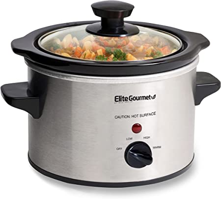 Elite Gourmet MST-250XS# Electric Slow Cooker Ceramic Pot, with Adjustable Temp, Entrees, Sauces, Soups, Roasts, Stews & Dips, Dishwasher Safe (1.5 Quart, Stainless Steel)