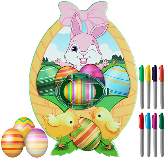 Newtion 12PCS Easter Egg Decorator Kit, Bunny Spin Machine Egg Mazing Spinner Coloring Kit, DIY Craft with 8 Colorful Markers 3 Fake Eggs for Easter Eggs Painting Decorating for Adults Kids Boys Girls