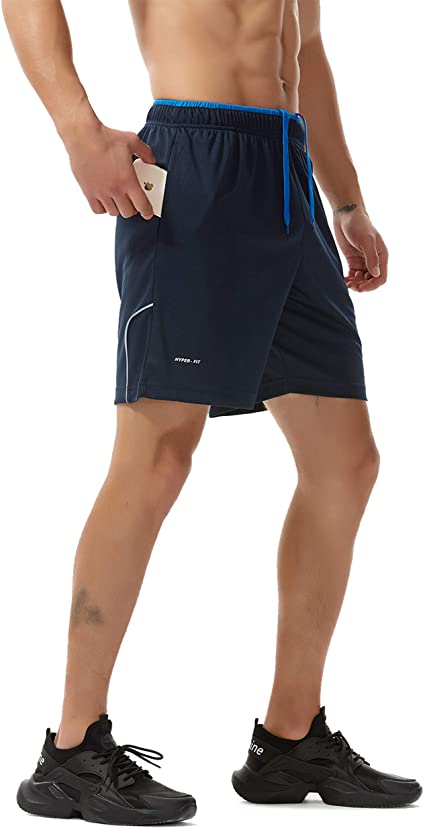 SACUIMAN Men's 7" Gym Shorts with Pockets,Quick Dry Workout Athletic Shorts for Running,Basketball,Reflective Mark