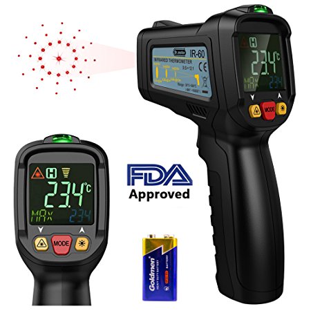 Dr.meter Non-Contact Digital Laser IR Infrared Thermometer Temperature Gun -58℉ - 1022℉ for Kitchen Cooking BBQ Automotive Industrial,Accuracy Reading HD Backlit LCD Display,FDA Approved,IR-60