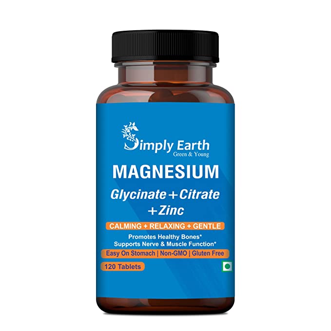Simply Earth Magnesium Complex supplements - 120 Veg Tablets with Magnesium Glycinate; Citrate; Oxide & added Zinc - Promotes Healthy Bones; Supports Nerve & Muscle Function