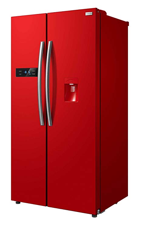 Freestanding 90cm wide Red American Style Fridge Freezer with water dispenser, RH90FF176R-WD