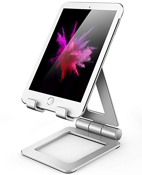 Hi-Tech Wireless Compatible with iPad Stand, Tablet Stand Holders, Cell Phone Stands, iPhone Stand, Nintendo Switch Stand, iPad Pro Stand, iPad Mini Stands and Holders for Desk (B-Silver-2)