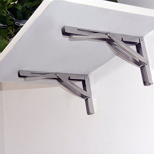 HOFEN Wall-mounted Heavy Duty Stainless Steel Folding Shelf Bench Table Bracket 660lb/300kg Load 2 Pieces Long Release Arm
