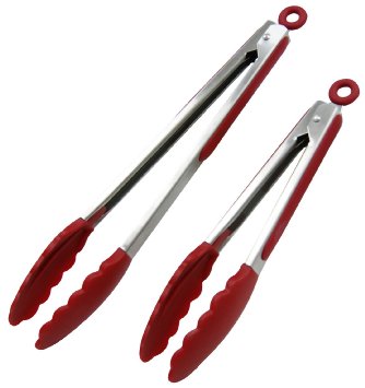Ouddy Silicone Stainless Steel Tongs 2 Pack Kitchen Tongs Silicone Cooking Utensils Set Set of 2 9 Inch and 12 Inch
