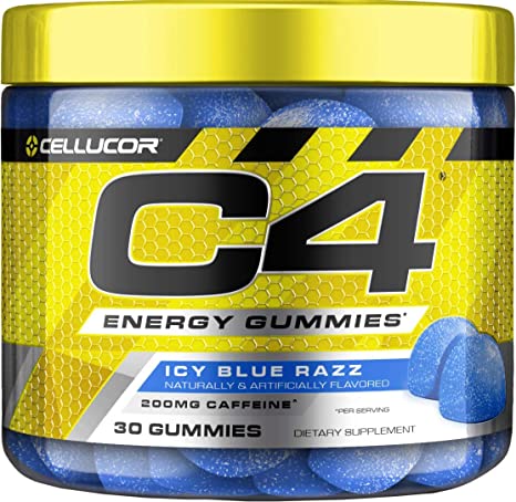 Cellucor C4 Gummies, Daily Pre Workout Energy Gummy Chews With 200mg Caffeine, Energy Booster With Beta Alanine & Fast-acting Carbohydrates, Icy Blue Razz, 30 Gummies