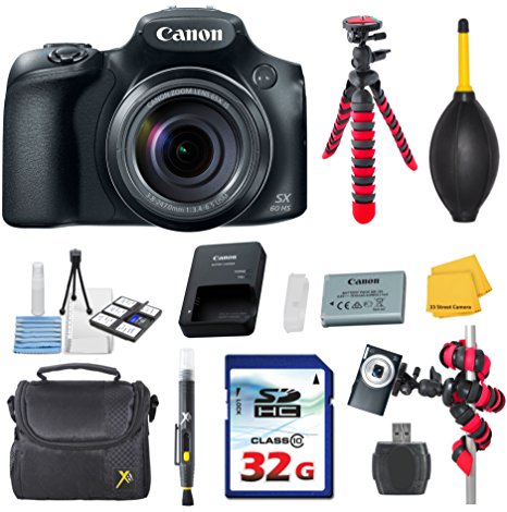 Canon PowerShot SX60 HS Digital Camera - Wi-Fi Enabled Bundle with Commander 32GB High Speed Memory Card   High Speed Memory Card Reader   Deluxe Camera Case   Spider Tripod   Commander Starter Kit