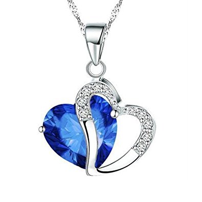 Shally Women's Stylish Artificial Gem Love Heart Shape Pendant Chain Necklace Valentines Gift