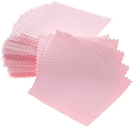 Haobase 50 Pack Jewelry Cleaning Cloth,Jewelry Polishing Cloth for Sterling Silver Gold Platinum Pink