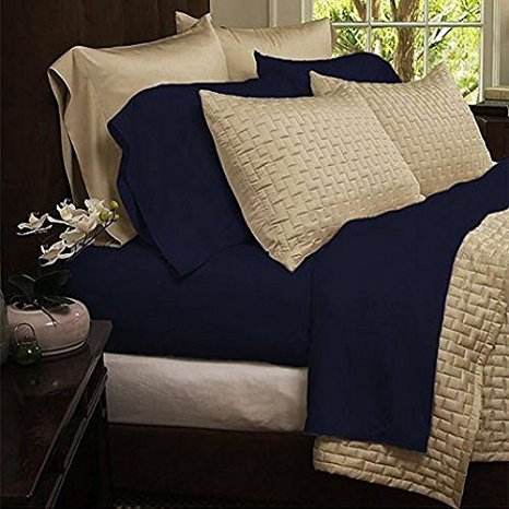 Natural Luxury Bamboo Bed Sheets - HIGHEST QUALITY Ultra Soft 4 Piece Eco-Friendly Bamboo Bed Sheets - Wrinkle Free & Hypoallergenic - California King - Navy