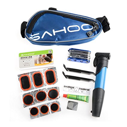 SAHOO Bike Tool Repair Tool Bag Tire Tool Mini Pump Folding Tool 14 in 1 Blue