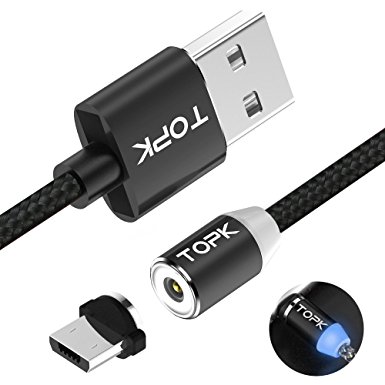 Magnetic Micro USB Charging Cable,Fast High Speed Charging 3.3 ft Strong Magnet Nylon Braided Extremely Durable Charge Cable with LED Light For Android Devices, Samsung Galaxy,Note,LG ETC (BLACK)