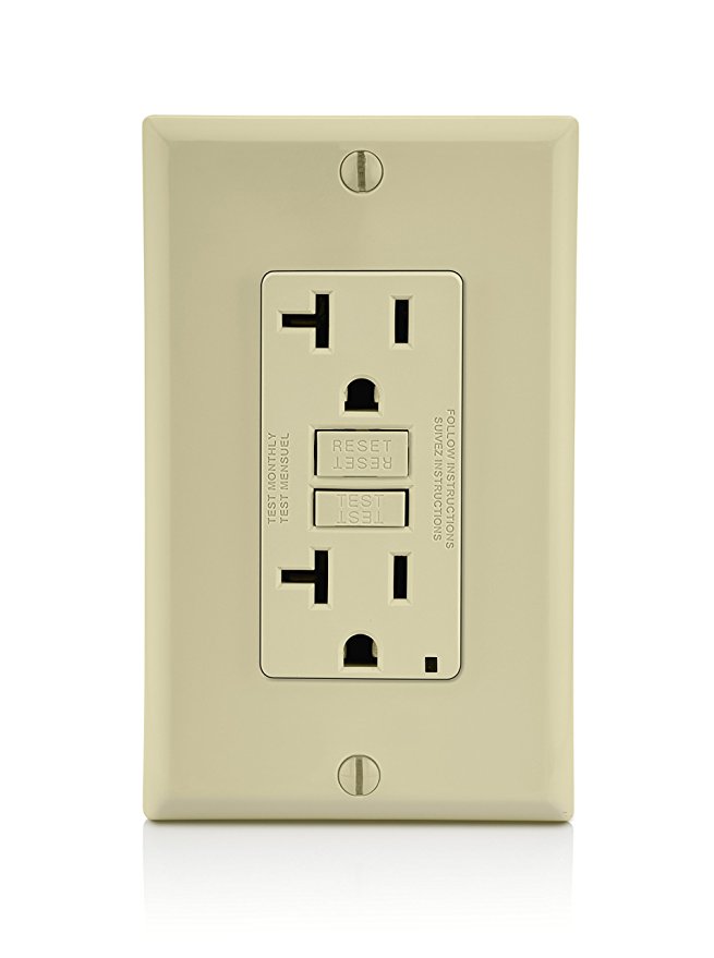 Leviton GFNT2-I Self-Test SmartlockPro Slim GFCI Non-Tamper-Resistant Receptacle with LED Indicator, 20-Amp, Ivory