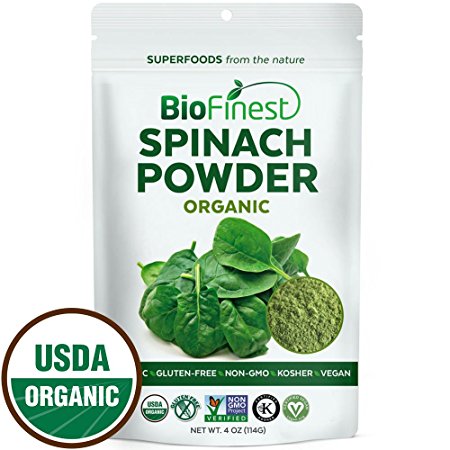 Biofinest Spinach Powder - 100% Pure Freeze-Dried Antioxidants Superfood - USDA Certified Organic Kosher Vegan Raw Non-GMO - Boost Digestion Detox Immune System - For Smoothie Beverage Blend (4 oz)