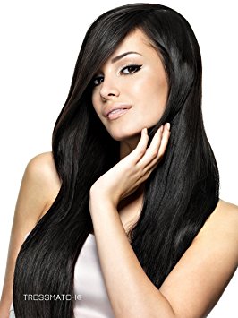 TRESSMATCH 20”-21" Clip in Remy(remi) Human Hair Extensions Thick to Ends Off Black (Color #1b) 9 Pieces(pcs) Full Head Set [set weight: 4.2oz(120gra