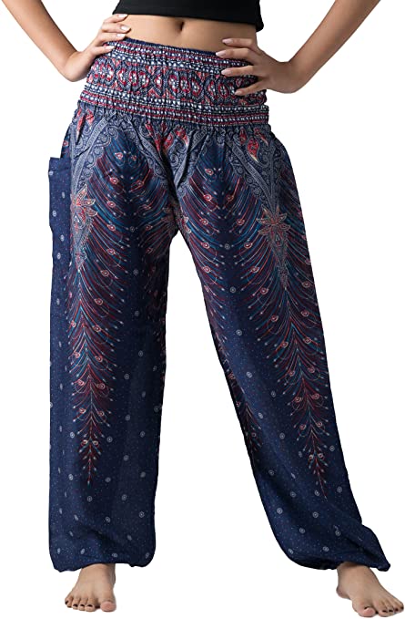 B BANGKOK PANTS Women's Boho Pants Hippie Clothing Yoga Outfits Bohemian Wear Peacock Design