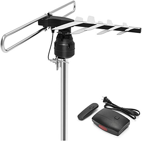 HDTV Antenna, 1byone Outdoor HD TV Antenna with 85 Mile Range, Remote Control with 360 Degree Rotating, 49.2ft High Performance Coaxial Cable, UHF/VHF, Black