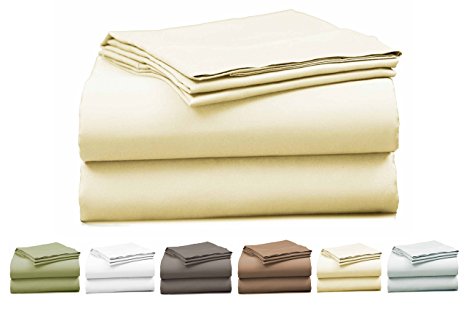 EL&ES Bedding Collections Bed sheets 400 Thread Count, 100% Cotton King Sheet Set, Feather Touch Collection, 4-Piece Bedding Set, Elastic Deep Pocket Fitted Sheet, Ivory