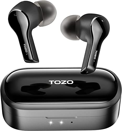 TOZO T9 True Wireless Earbuds Environmental Noise Cancellation 4 Mic Call Noise Cancelling Headphones and Deep Bass Bluetooth 5.3 Light Weight Wireless Charging Case IPX7 Waterproof Built-in Mic Headset Black