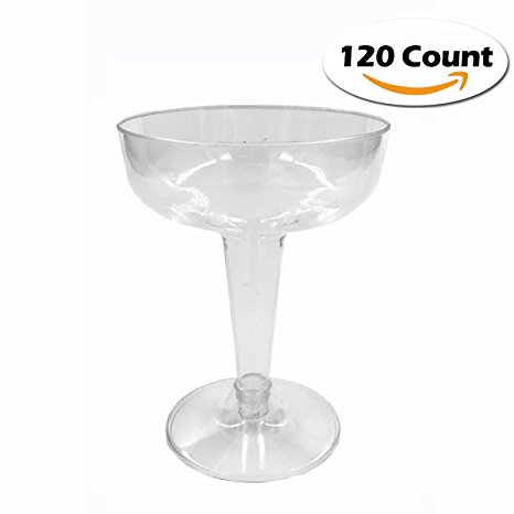 Craft and Party Hard Plastic Two Piece 4-Ounce Champagne Glasses, Clear (120)