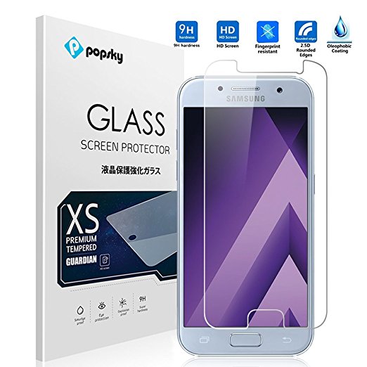 [2 PACK]Popsky Samsung Galaxy A5 2017 Screen Protector,Ultra Clear 9H Hardness Scratch Proof Tempered Glass Bubble-Free Anti-fingerprint Smooth Touch Protective Film for Galaxy A5 2017 A520 5.2"