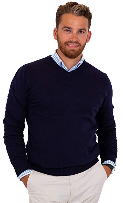 CANALSIDE Men's Wool Cotton Knit Sweater Comfortably Fitted V and Crew Neck
