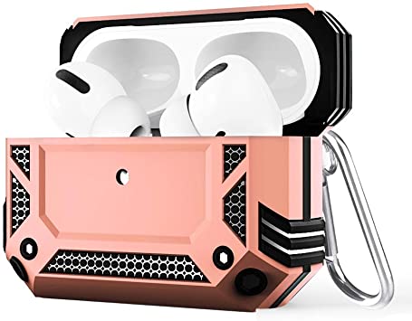 ZenRich Airpods Pro Case, zenrich Full-Body Hard Shell Protective Rugged Charging Cover Case with Keychain for AirPod Pro 2019, Front LED Visible,Rosegold