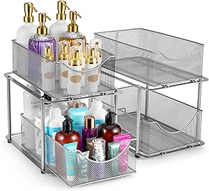 Sorbus 2 Tier Under Sink Bathroom Organizers and Storage, Strong Steel Mesh Sliding Drawers for Enhanced Bathroom Storage, Bathroom Organization and Storage & Under Kitchen Sink Organizer (2 Pack)