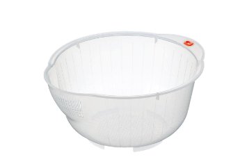 Inomata Japanese Rice Washing Bowl with Side and Bottom Drainers, White