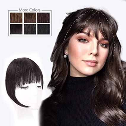 HMD Clip in Bangs 100% Human Hair Bangs Extensions for Women Brown Black Clip on Fringe Bangs Real Hair Nice Natural Flat Neat Bangs with Gradual Temples One Piece Hairpiece for Party and Daily Wear