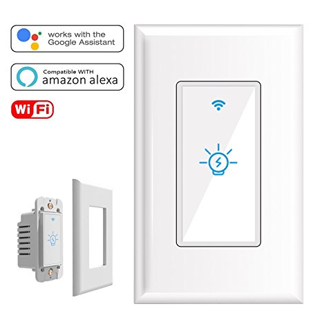 Smart Wifi Light Switch, Alexa Wall Smart Switch Phone Remote Control Wireless Touch Switch Compatible with Alexa, Google Home, Timing Function, Overload Protection, No Hub Required