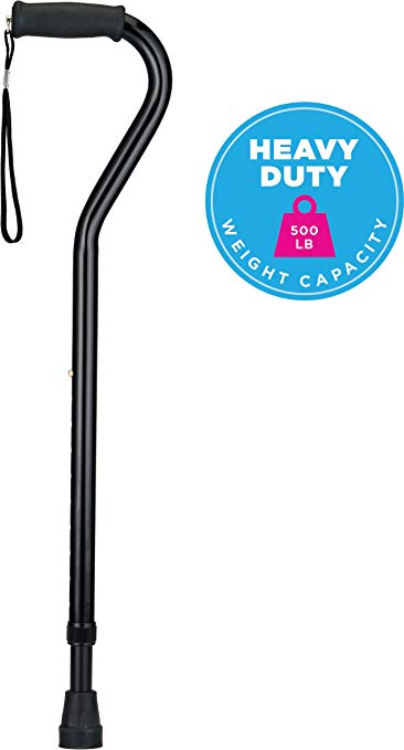 NOVA Heavy Duty Walking Cane with Offset Handle, 500 lb. Weight Capacity, Lightweight Adjustable Walking Stick with Carrying Strap, Black