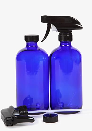 Vivaplex, 2, Large, 16 oz, Empty, Cobalt Blue Glass Spray Bottles with Black Trigger Sprayers and Lids