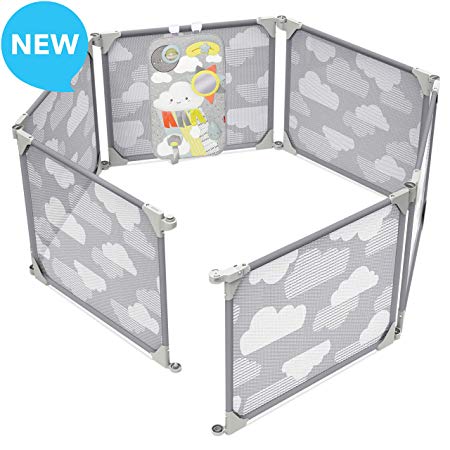 Skip Hop Baby Playpen: Expandable or Wall Mounted Play Yard with Clip-On Play Surface, Silver Lining Cloud