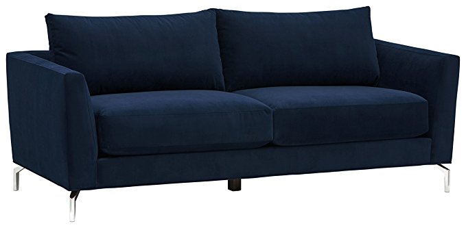 Rivet Emerly Modern Velvet Metal Leg Sofa, 84"W, Navy