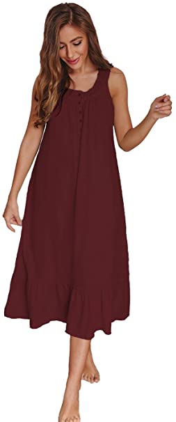 IZZY   TOBY Womens Cotton Nightgown Long Soft Comfy Sleeveless Solid Sleepwear Scoopneck Chemise Full Nightdress