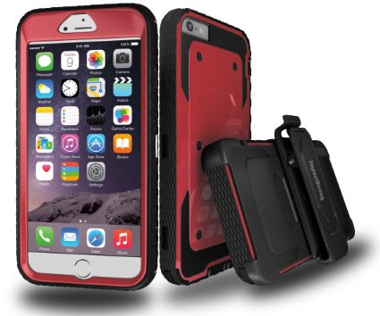 iPhone 6S Plus case, ImpactStrong Hybrid Dual Layer Combo Armor Defender Protective Case With Kickstand Belt Clip For iPhone 6S Plus / 6 Plus - Red
