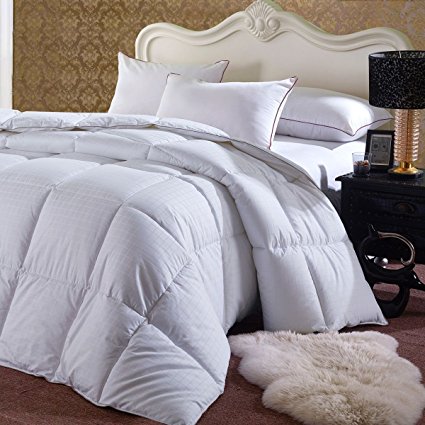 Royal Hotel's Overfilled Dobby Down Alternative Comforter, King / California-King Size, Checkered White, 100% Egyptian Cotton Shell 300 TC - 100 OZ Fill -750+FP