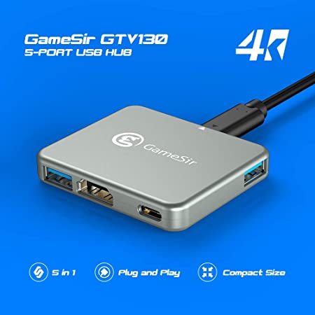 GameSir GTV130 4K HD HDMI USB Type C Hub Adapter for Nintendo Switch, 5-Port TV Converter Dock Cable for Switch, Compatible with Samsung Huawei Microsoft Lumia Smartisan Nut R1