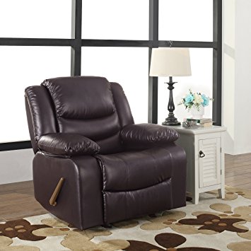 Bonded Leather Rocker Recliner Living Room Chair (Brown)