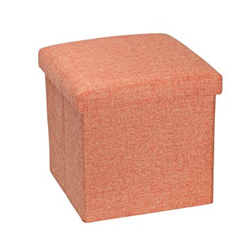 NISUNS OT01 Folding Storage Ottoman Cube Footrest Seat, 12 X 12 X 12 Inches (Linen Orange)