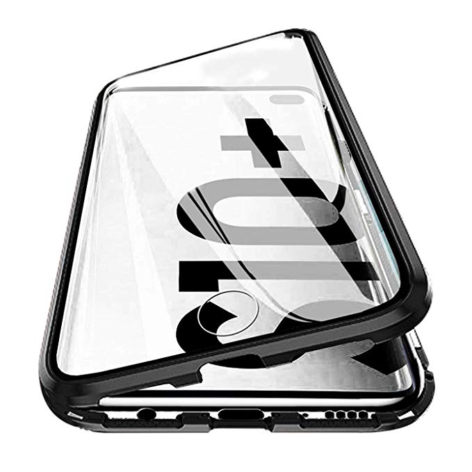 Vsmano Galaxy S10 Plus Magnetic case, 360° Transparent Tempered Glass Shockproof Magnetic Adsorption Metal Bumper Flip Cover