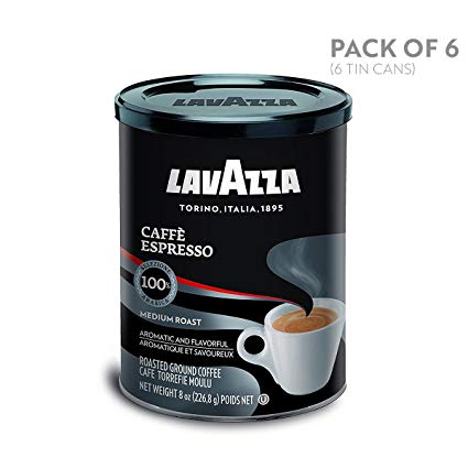 Lavazza Caffe Espresso Ground Coffee Blend, Medium Roast, 8-Ounce Cans (Pack of 6)