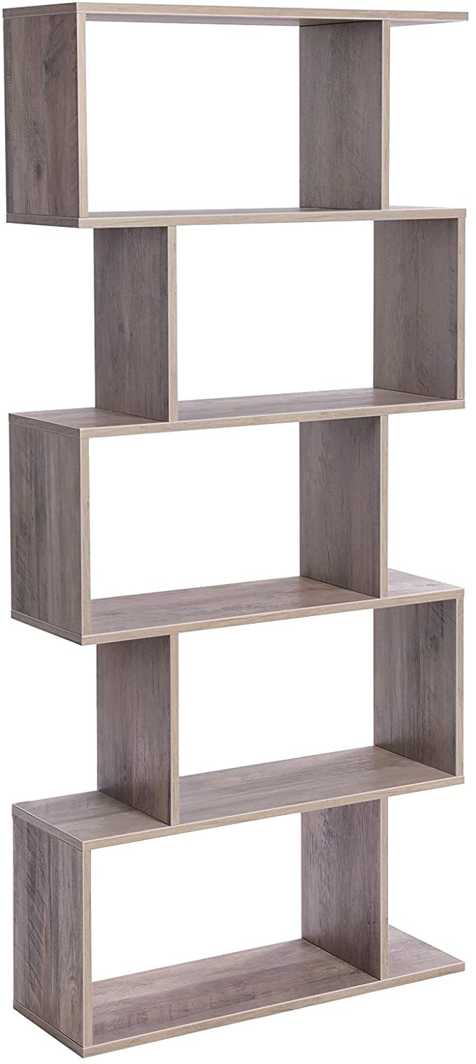 VASAGLE Wooden Bookcase, Display Shelf and Room Divider, Freestanding Decorative Storage Shelving, 5-Tier Bookshelf, Greige ULBC062M01