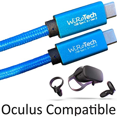 WiRoTech USB C 3.1 Gen2 SuperSpeed 10Gbps E-Marker chip Fastest Charging USB Cable, Oculus Quest Link Compatible (Blue, 10 Feet)