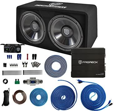 PRORECK PR-122M Complete 1500W Dual 12" Car Subwoofer, Includes Loaded Enclosure with Mono Block Amplifier,Wiring Installation Kit