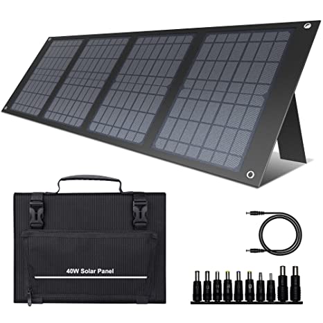 powkey 40W Solar Panel Charger 12-15V with Adjustable Kickstands, DC 12-15V Output, USB 3.0 Port for Most Power Station, Camping, Mobile Phone and Laptop