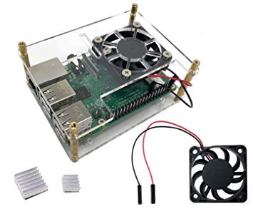 Micro Connectors Stackable Acrylic Raspberry Pi 3 Case for Model B B  and Pi 4 Enclosure with Fan and Heatsinks - Clear (RAS-PCS06)