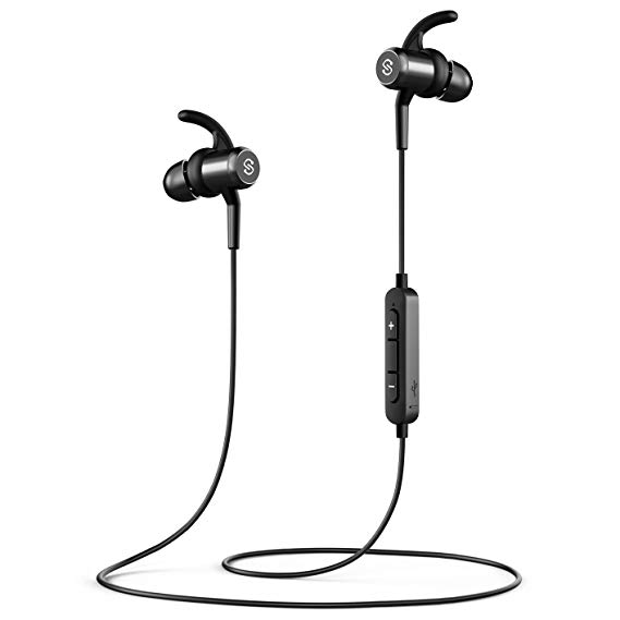 SoundPEATS Bluetooth Headphones Magnetic, Wireless Earbuds for Sports Workout In-Ear Earphones With Mic (Bluetooth 4.1, Hands-free Calls, 7 Hours Play Time, Secure Fit)- Dark Black