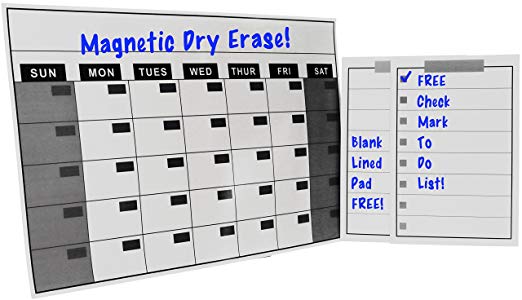 Magnetic Refrigerator Dry Erase Calendar - Magnet Weekly Chore List Grocery List and To Do List